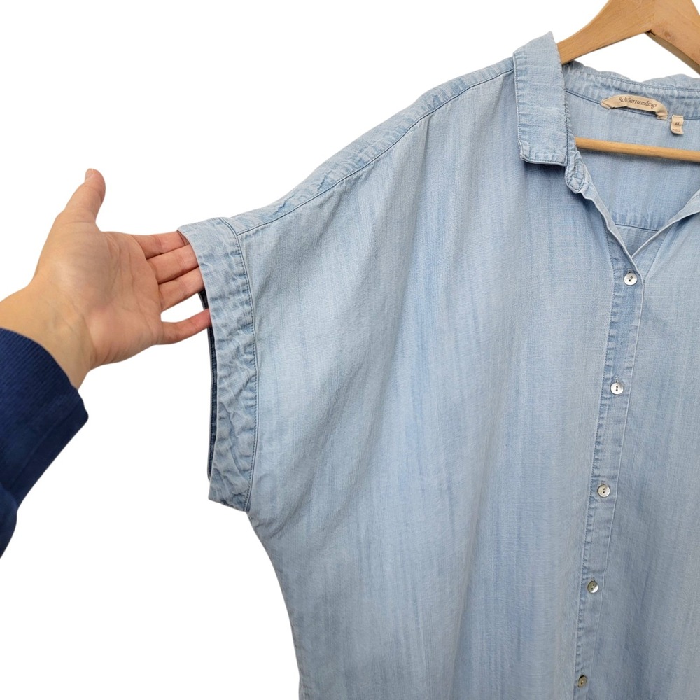 Soft Surroundings Top Womens 3X Blue Chambray Je Veux Tencel Shirt Button Up - Picture 5 of 10